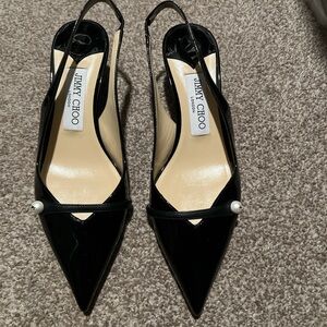 Jimmy Choo Glossy Black Slingback Heels
